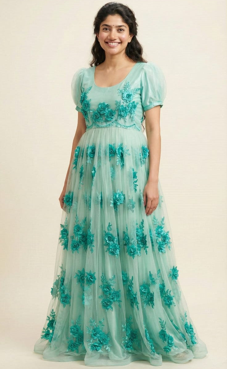 Teal green Net Dress